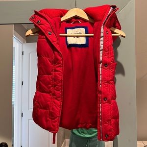 Red, Abercrombie and fitch puffer vest. Side pockets and hood.